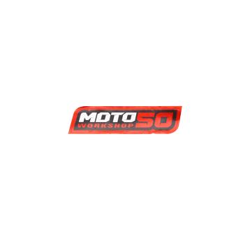 Наклейка 150x33мм Moto50 Workshop хром - Красный
