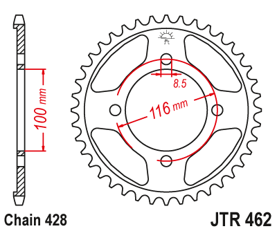 Звезда ведомая стальная 49 зубов KX85 01-20 (428 цепь) JT